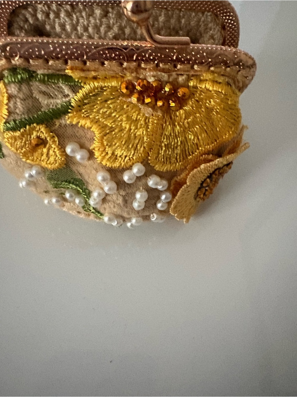 Embroidered Yellow Floral Coin Purse